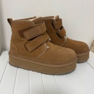 UGG Chestnut Suede Platform Hook-and-Loop Ankle Boots
